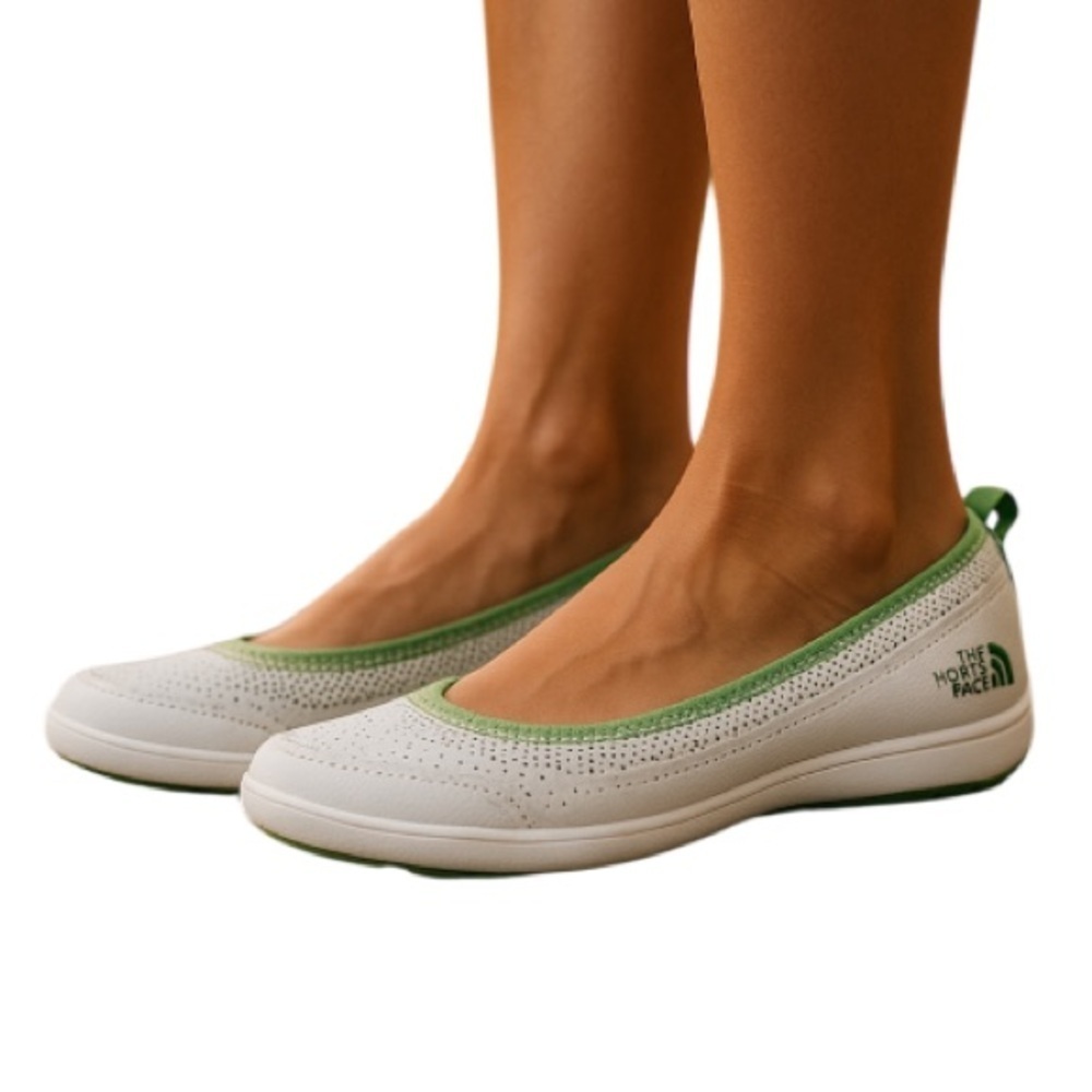 The North Face White and Green Slip-On Ballet Flats